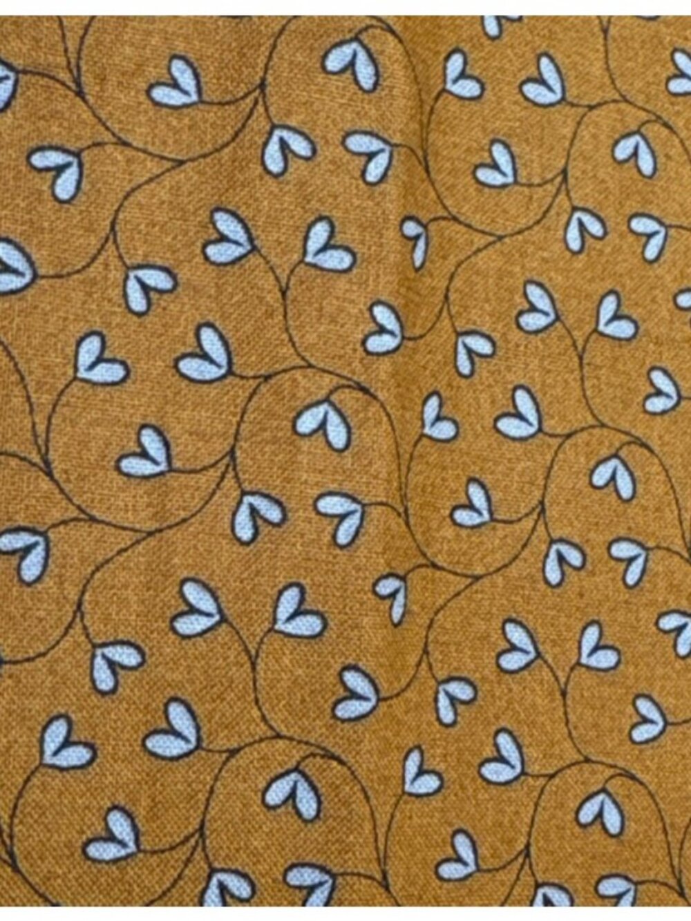 Andover Cotton Fabric Floral Print 9x30" Mustard Blue Heart Vine Pattern Craft
